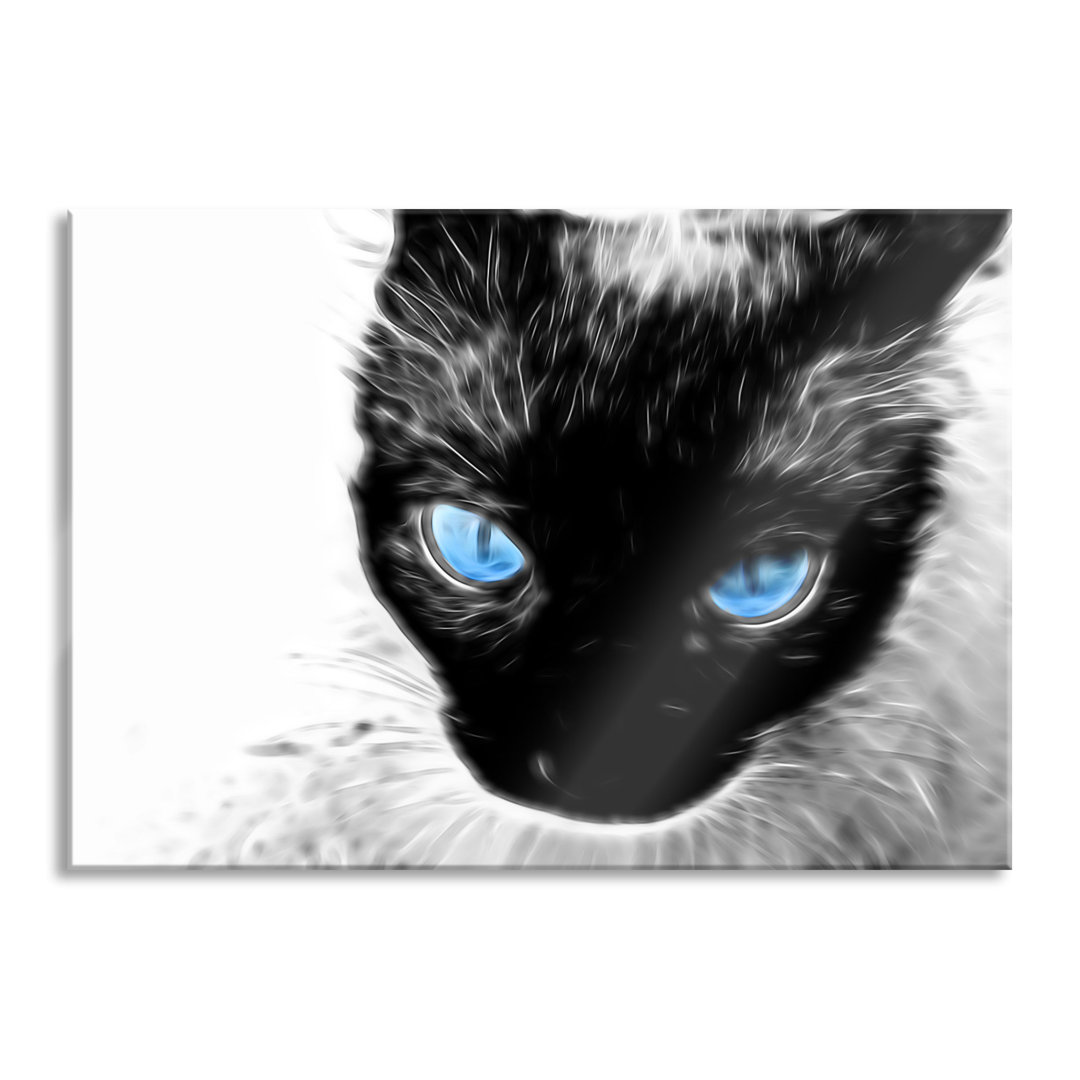 Ungerahmtes Grafikdruck auf Glas "Black Cat with Blue Eyes"