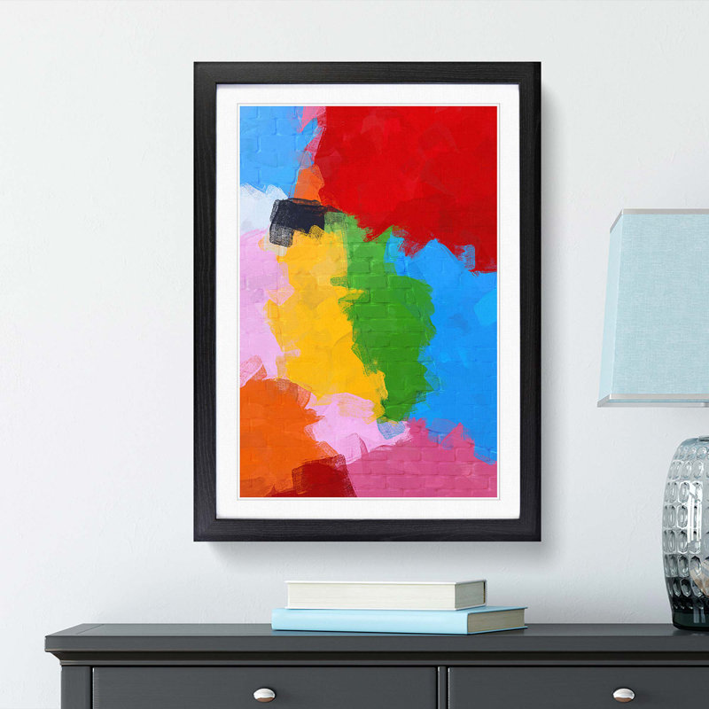 Blocks of Colour in Abstract - Picture Frame Painting Print, 65cm H x 48cm W x 2cm D, Black Framed