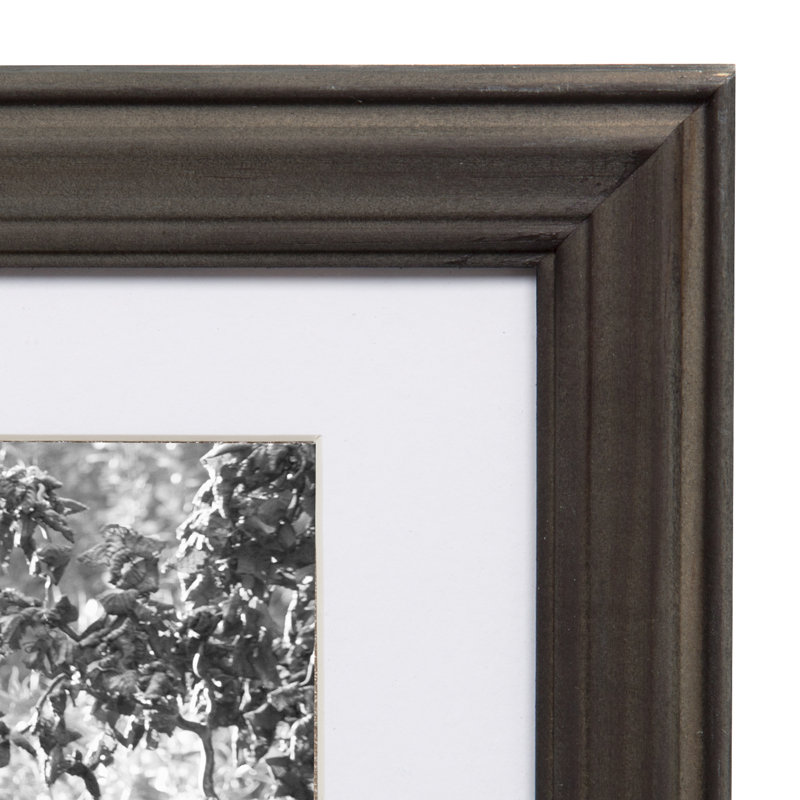 Solid + Manufactured Wood Beveled Picture Frame - Set of 10 with Mat, White Wash/Charcoal Gray/Rustic Gray