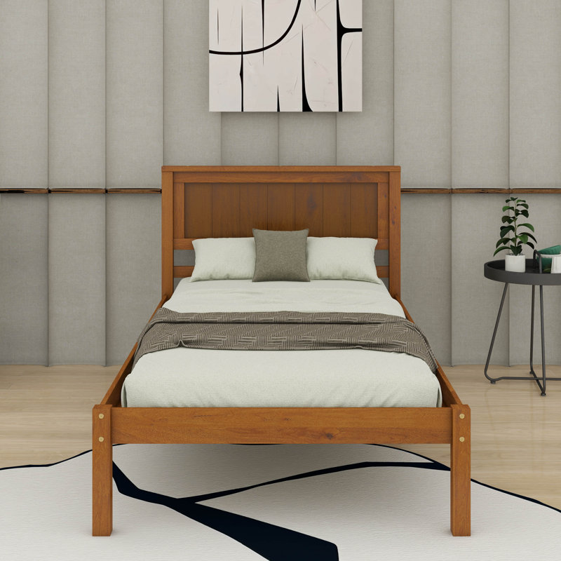 Platform Bed With Headboard, Twin, Oak