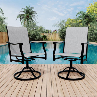 Outdoor Swivel Dining Chairs With Padded Textilene Breathable Back, Swivel Patio Dining Chairs Set Of 2, Swivelpatio Slingchairs Set For Poolside Lawn Garde