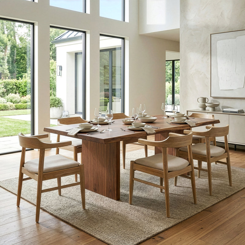 Ensemble de 2 chaises en bois délavé rétro avec dossier incurvé Atlas, Light Brown/Beige
