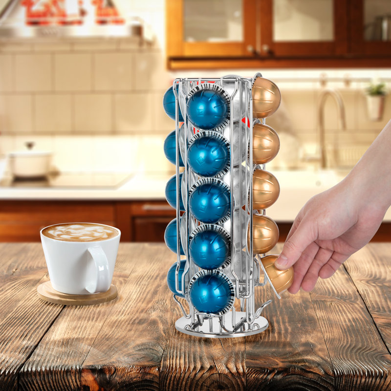 Chrome-Plated Rotating Coffee Pod Holder Stand, 20 Capsule Capacity