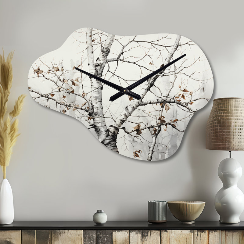 Horloge murale asymétrique en métal Blackhall Black Whispers Of Gray and White II, Petit