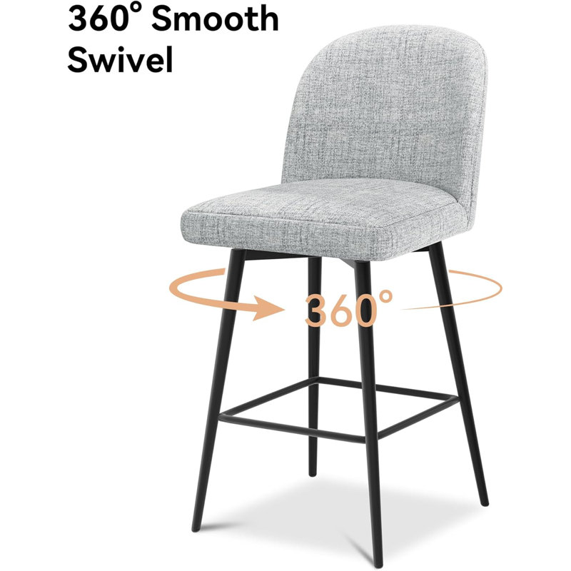 Counter Height Bar Stools Set Of 3, Upholstered Swivel Bar Stools With Back And Metal Legs, 26" Seat Height Kitchen Counter Stool Chairs With Footrest