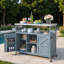 Îlot de cuisine extérieur avec armoire de rangement, plateau en acier inoxydable, support à épices et porte-serviettes