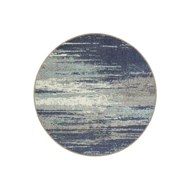 Blue Gray Abstract Patterned Woven Base Modern Decorative Carpet, Round 2'8"