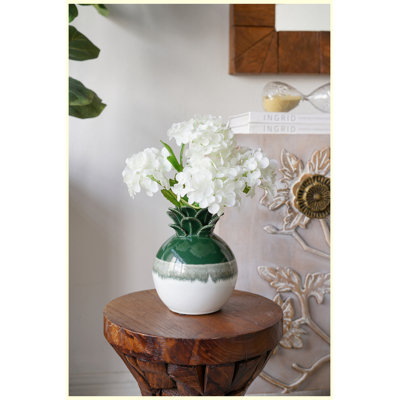 5.8x5.8x7.1 Tropical Green & White Ombre Ceramic Pineapple Vase, Decorative Flower Vase
