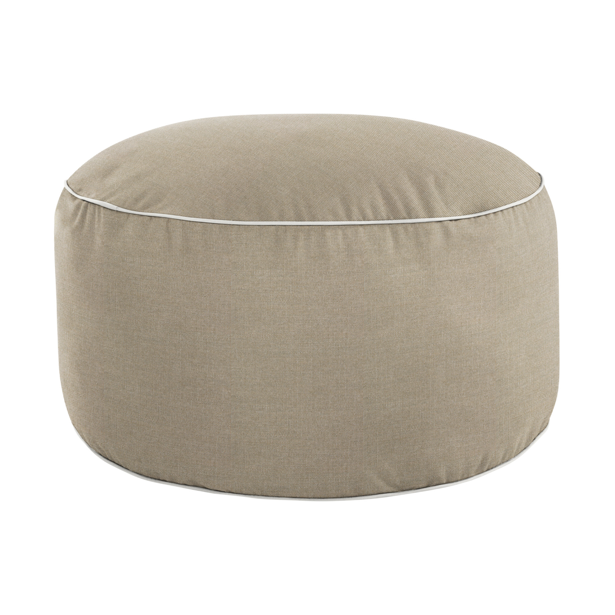 Demi Round Upholstered Outdoor Ottoman with Sunbrella® Cushion, Canvas Taupe Sunbrella® Canvas