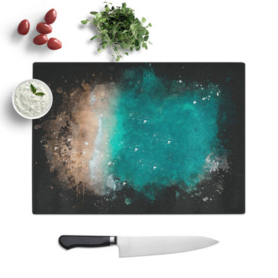 Tempered Glass Ocean Meets the Sand Chopping Board