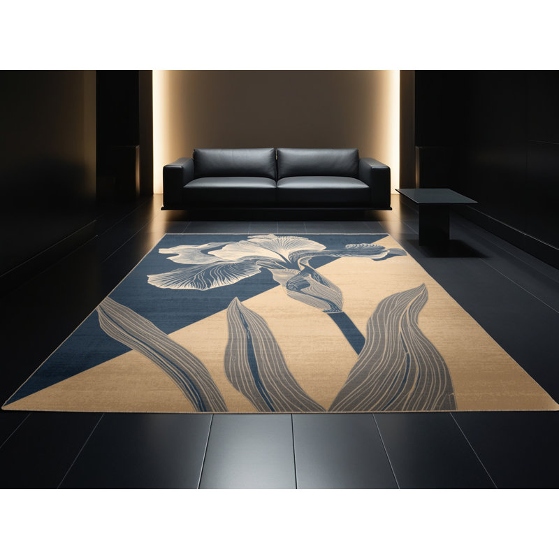 Machine Washable Ortmund Iris Classic Floral Rug in Brown – Beige Binding, 7x9