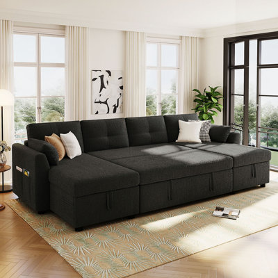 Sectional Sofa U-Shaped Sleeper Sofa 107" Sofa Bed With Ample Storage Space And USB Ports For Living Room
