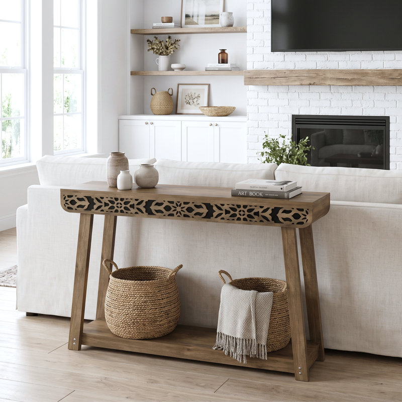 Console traditionnelle Lukasik de 110 cm (43,3 po) avec plateau à bord arrondi, Chêne noueux