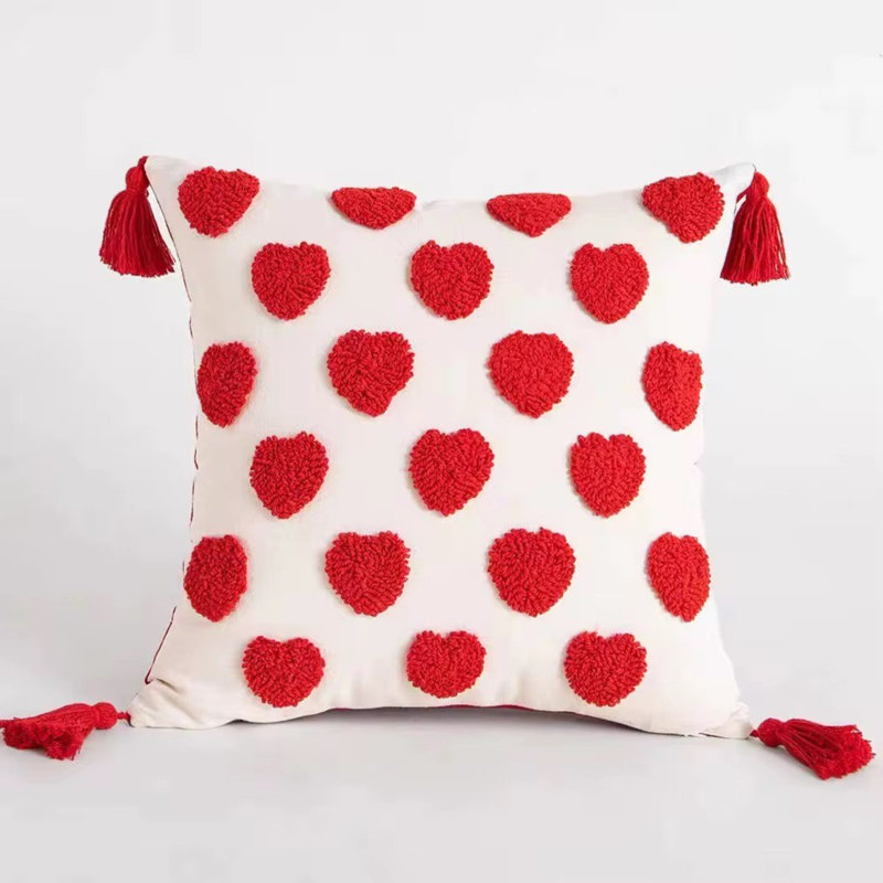 Valentines Day Pillow Cover, White/Red
