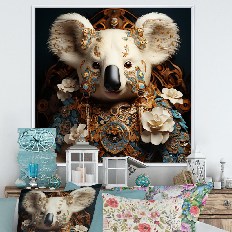 King Koala Blooms 1 - Koala Animal, art mural, H 36 po x l 36 po x P 1,5 po, Gold Picture Framed
