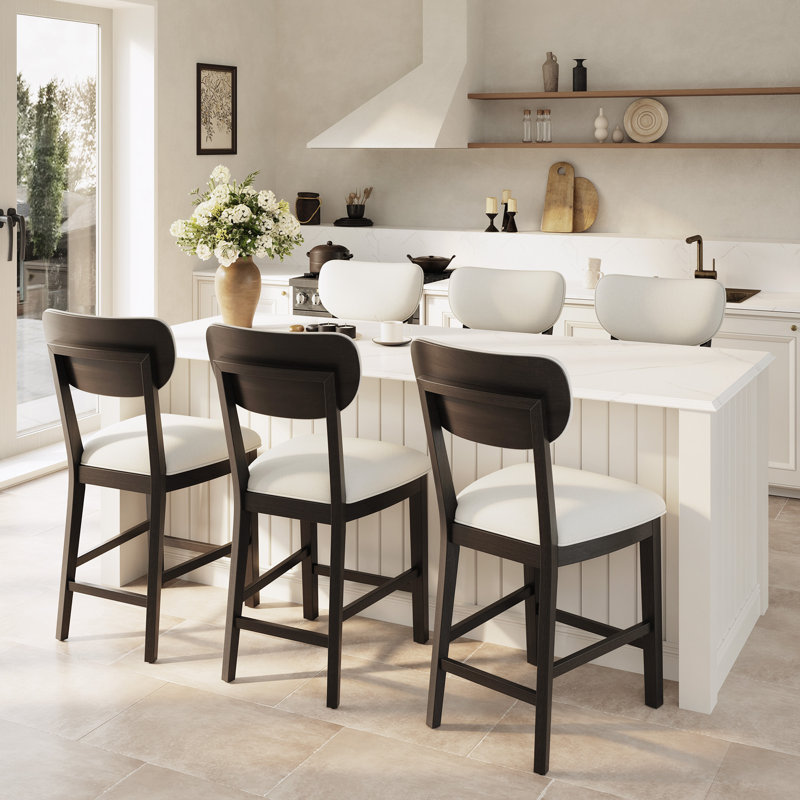 Tabouret de bar rembourré en bois massif, Noir