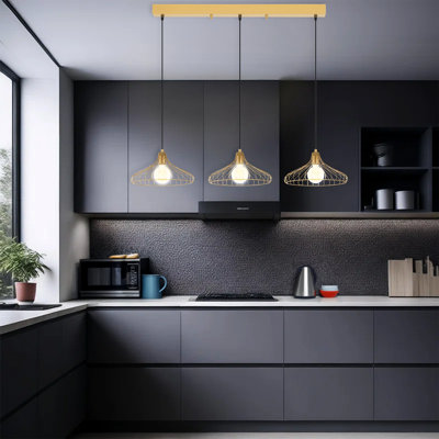 Adjustable Height 3 Lights Metal Dome Luxury Kitchen Island Pendant