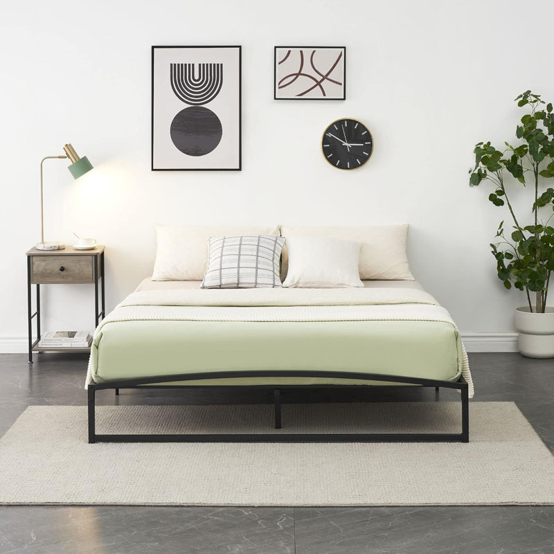 Simple Upholstered Panel Bed Frame, Modern Bed Base w/Comfortable Headboard, Multiple, 10 Inch Black/Full