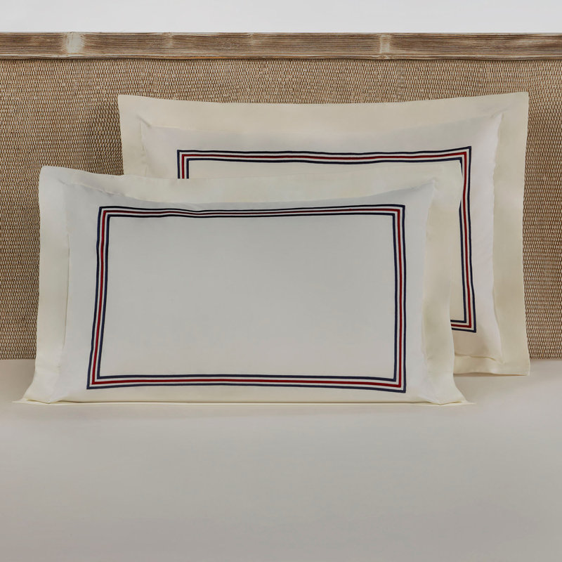 Taie d'oreiller en satin de coton Cvitko, Crème / bleu foncé / rouge