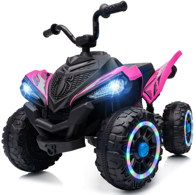 Outfunny 24V Kids ATV 4 Wheeler, Kids Ride On Toy avec roues lumineuses à DEL, musique et port USB - rose, Rose