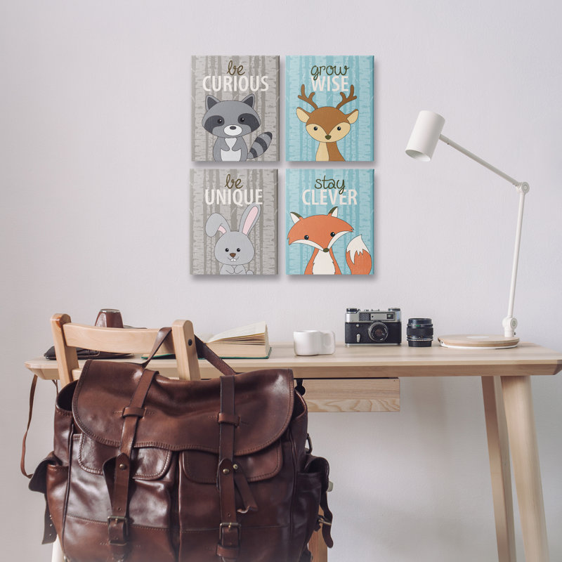 Ensemble de toiles 4 pièces Inspiring Whimsical Animals, design par Kim Allen, H 14 po x l 11 po