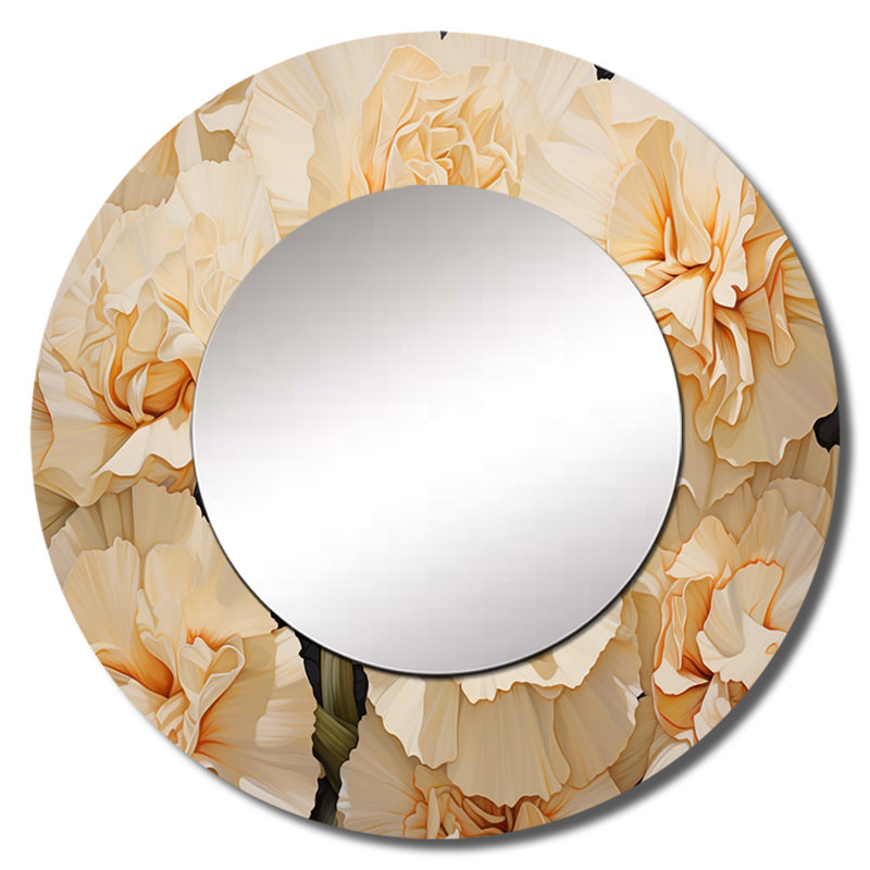 Arrangement d'œillets beige - miroir œillets, miroir mural rond beige, impression sur métal, 29 po x 29 po