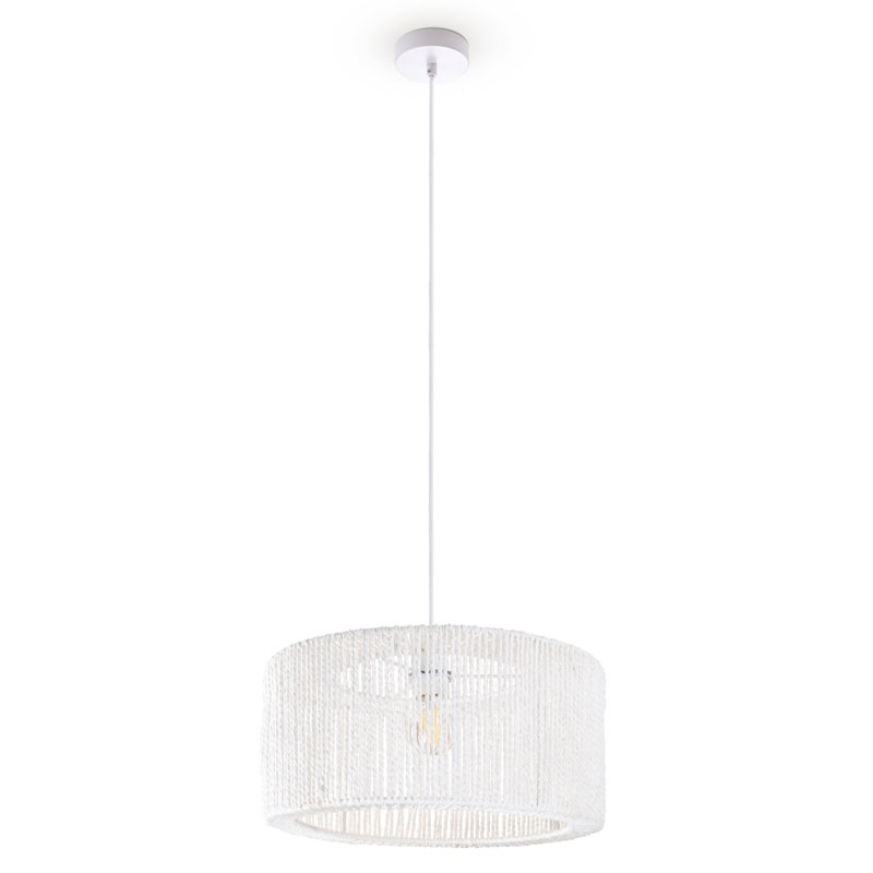 Prana 1-Light Drum Pendant, White, White