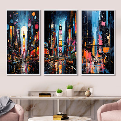 New York City Time Square Lights I - New York City Canvas Prints Set Of 3