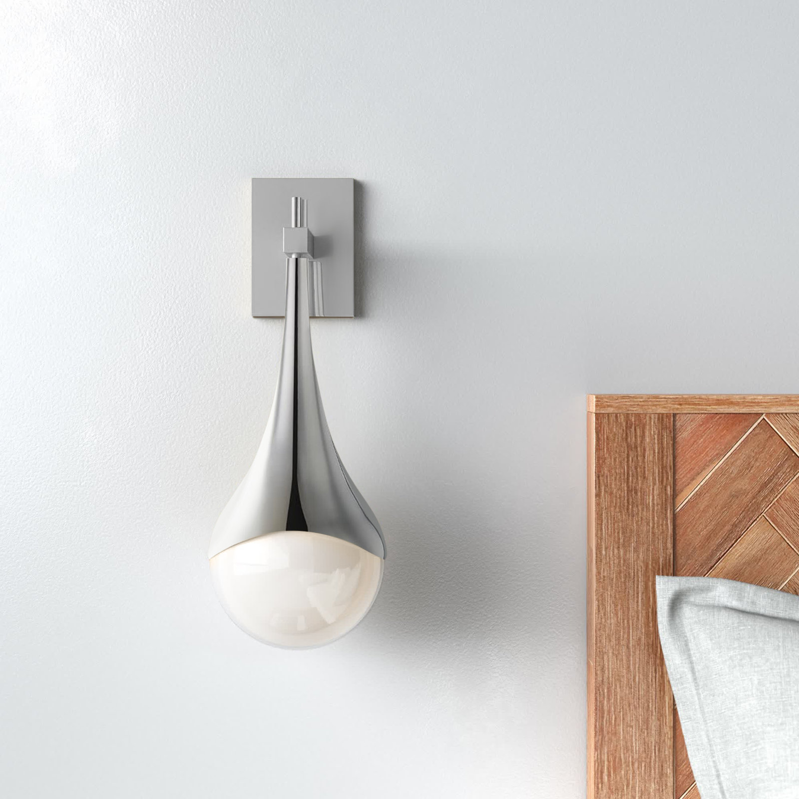 Algiers Single Light Glass Steel Dimmable Armed Sconce, Polished Nickel