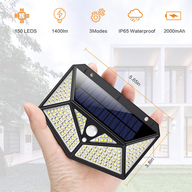 Éclairage de sécurité d'extérieur à énergie solaire 100 DEL avec détecteur de mouvement pour garage Johnsen 100LED