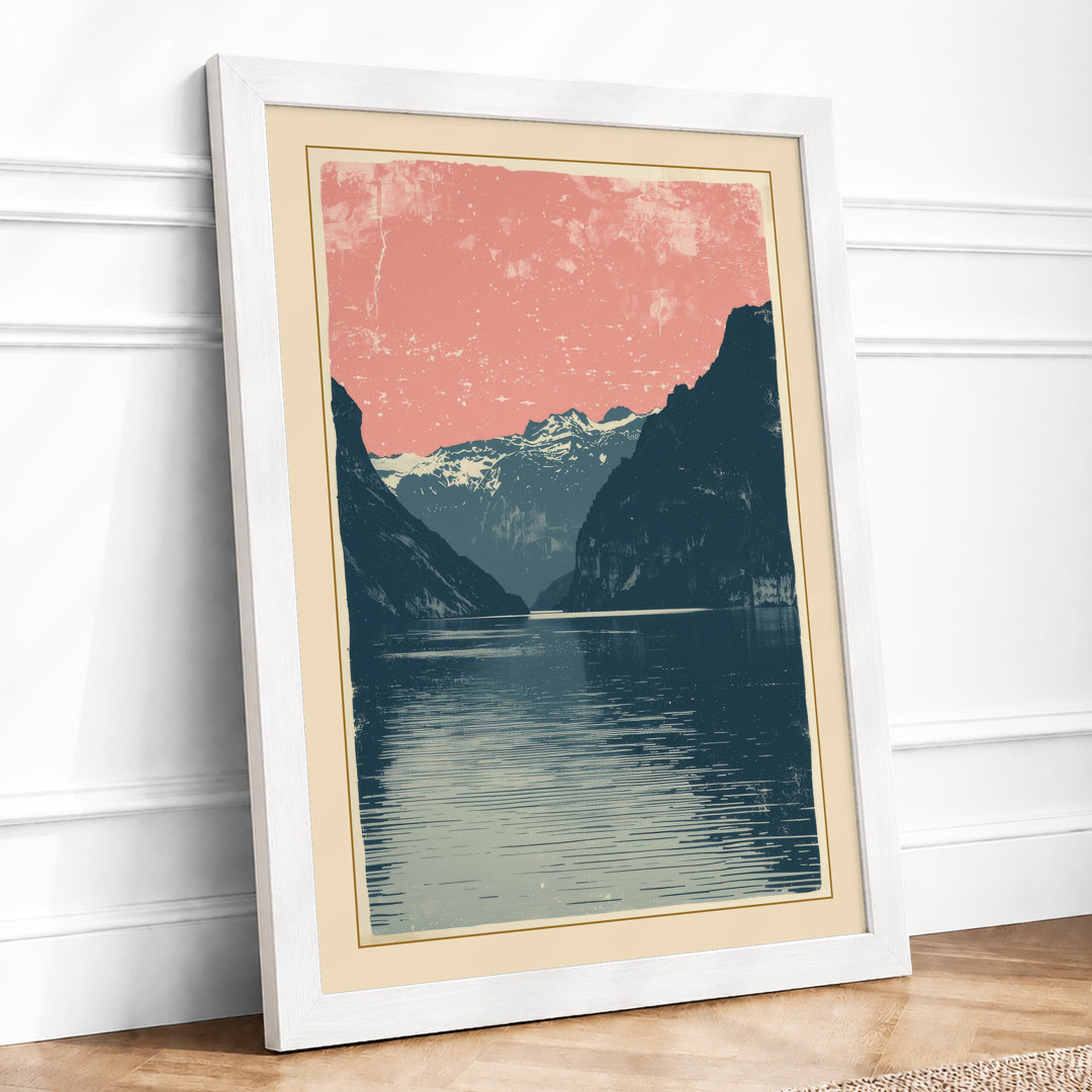 Alpine Lake at Dawn Scandinavian - Framed Print