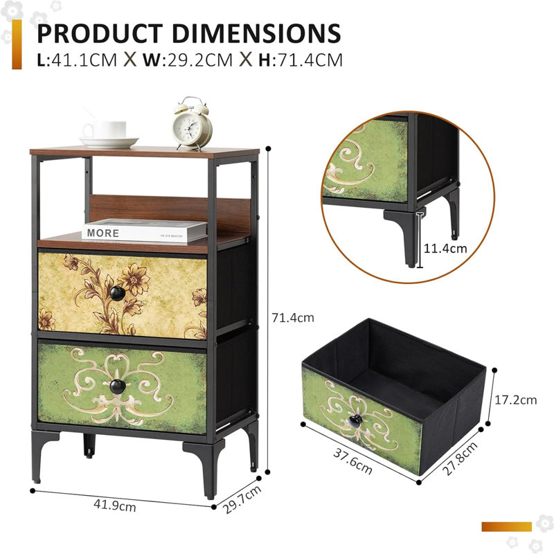 41.9cm W Metal Bedside Table