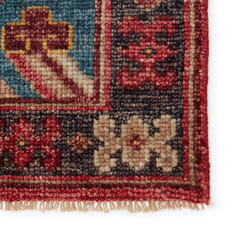 Donte Oriental Hand Knotted Wool Red Area Rug, Rectangle 10' x 14'