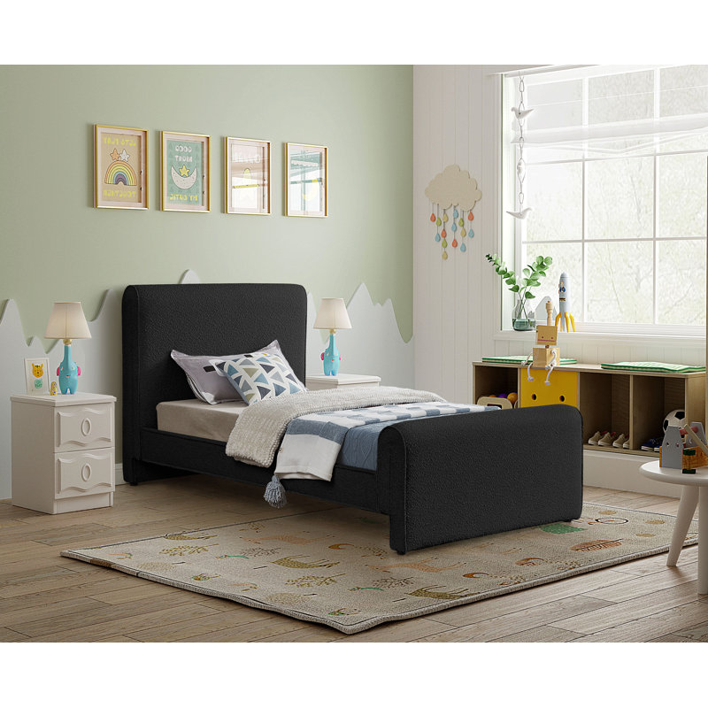 Chaylin Upholstered Platform Bed, Twin, Black Boucle Fabric