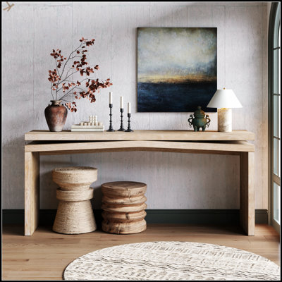 65-Inch Rustic Solid Wood Veneer Console Table, Long Farmhouse Entryway Sofa Table For Living Room, Hallway, Behind Couch, Apartment