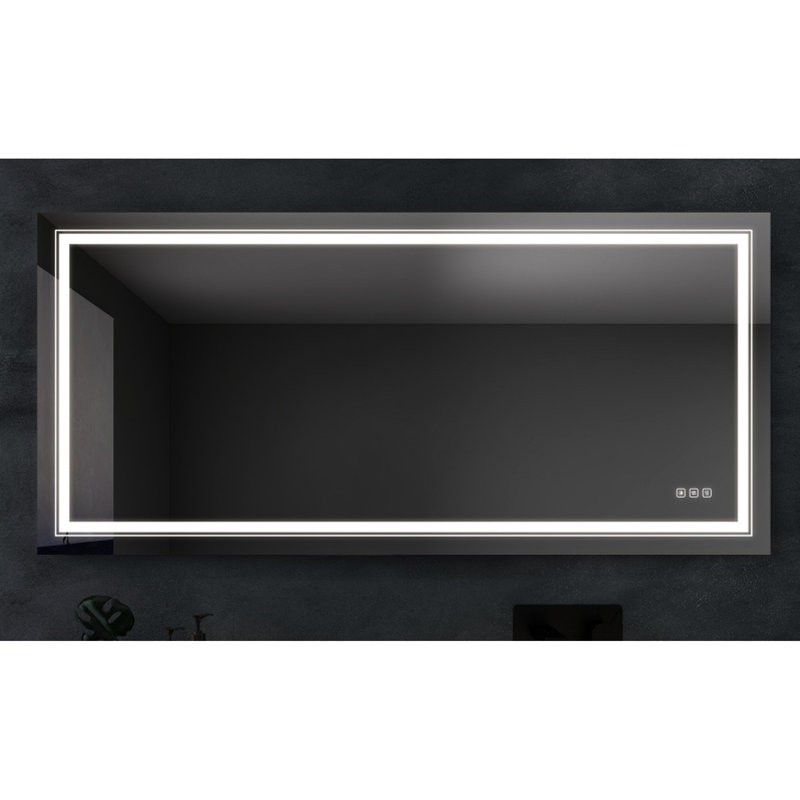 Miroir à brouillard de salle de bain 60 po x 28 po - Lentille trempée forte de 5 mm, réglage de la commande tactile, vue dégagée, look élégant, approche d'installation facile Fonction de brouillard de 6028 po