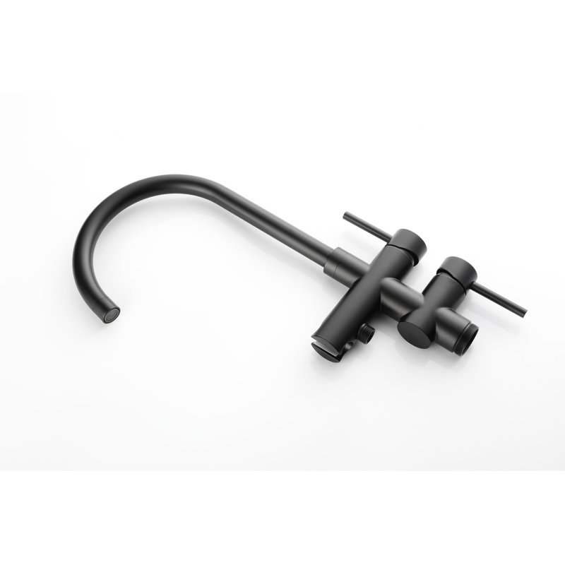 Freestanding Tub Filler Matte Black With Handheld Shower And 360 Degree Rotatable Hose, Stainless Steel, Floor Mounted Control Head,