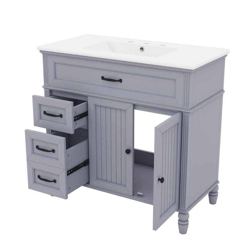 Meuble-lavabo gracieux de 36 pouces avec lavabo et tiroirs dans l'armoire, Gris