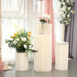 40inch Ivory DIY Accordion Cylinder Cardboard Folding Pillar Pedestal Box, Display Column Stand With Round Top Plate