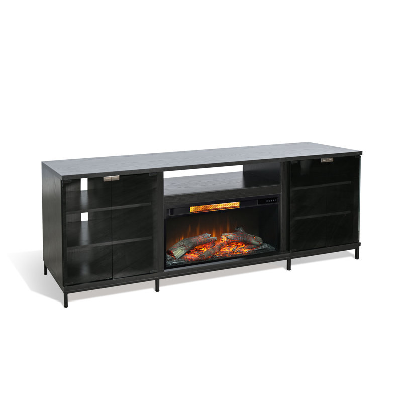 Console multimédia 70 po avec foyer électrique , Noir, noir, noir, noir
