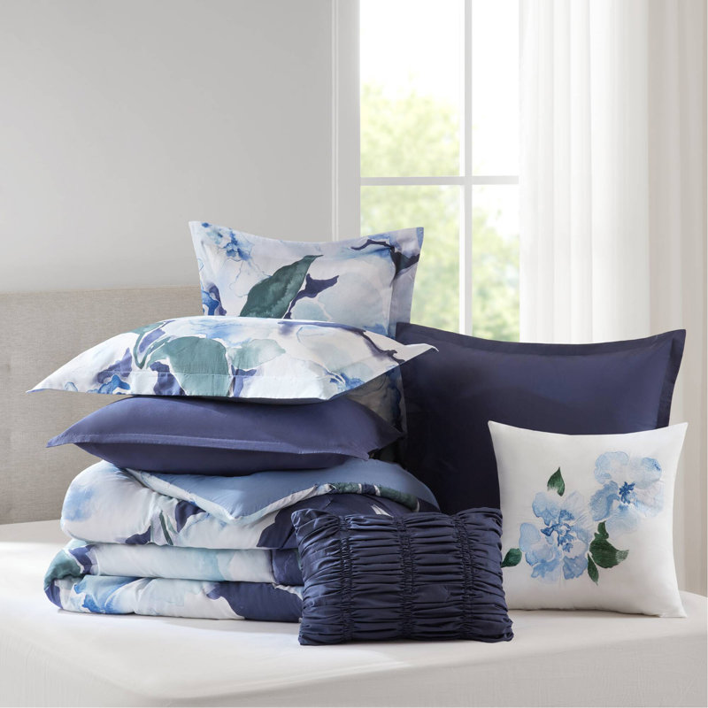 Ensemble d'édredon pour grand lit 7 pièces, Bleu multi, Grand édredon et 6 pièces supplémentaires