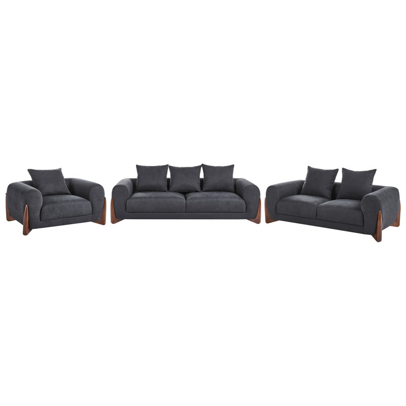 Tavin 3 - Piece Living Room Set, Black Fabric