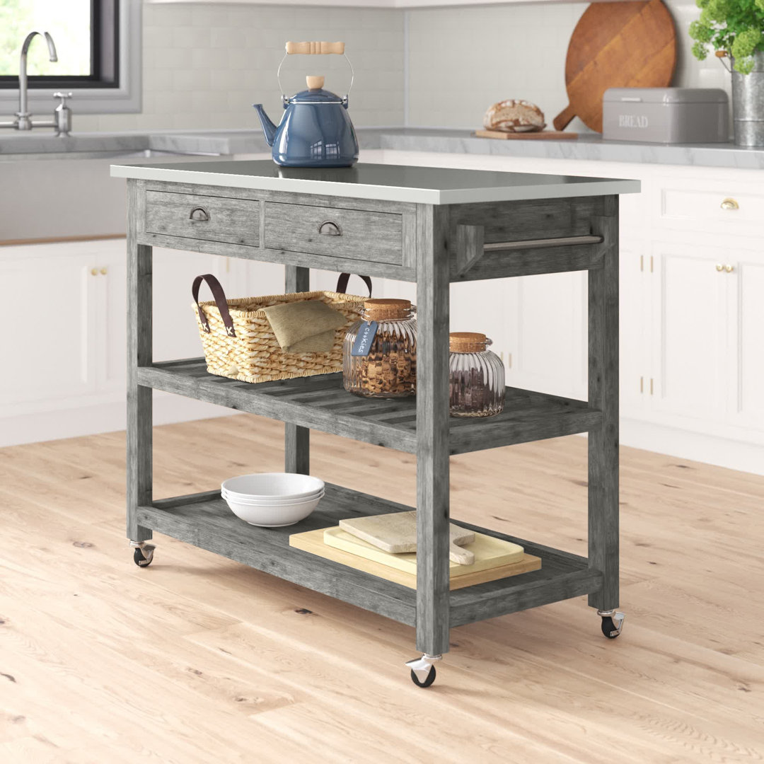 Corbi Kitchen Cart with Stainless Steel Top Alcott Hill® Color: Storm Gray Wire-Brush