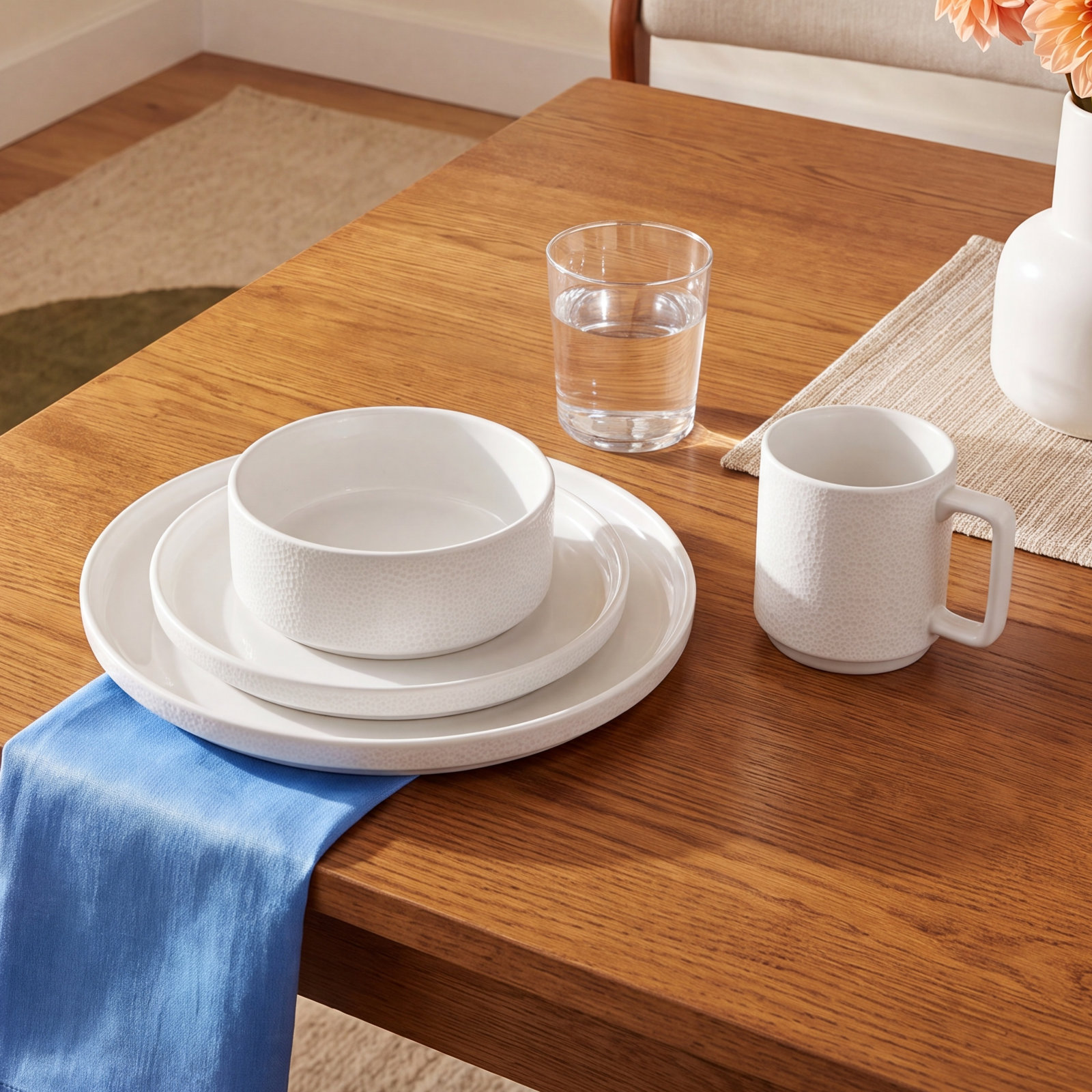 Noritake ColorTex Stone 16-Piece Dinnerware Set, Service for 4, White