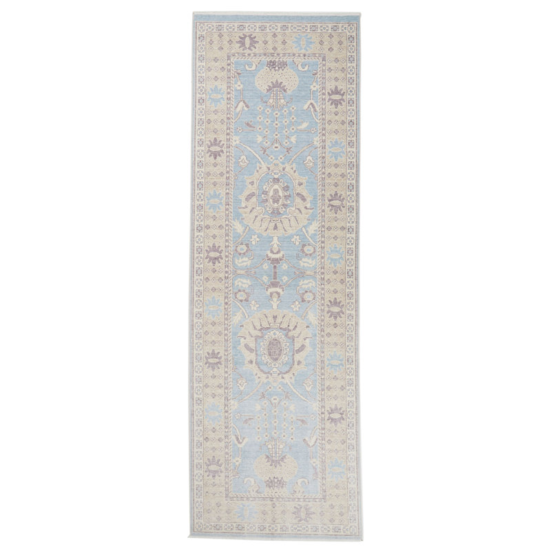Chemin de table traditionnel turc bleu et beige 3 x 10, Tapis de couloir 3 pi 2 po x 10 pi