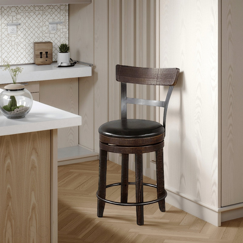 Tabouret d'appoint - ensemble de 2 chaises de comptoir pivotantes, revêtu de similicuir noir, brun, 38" H x 19" W x 19" D