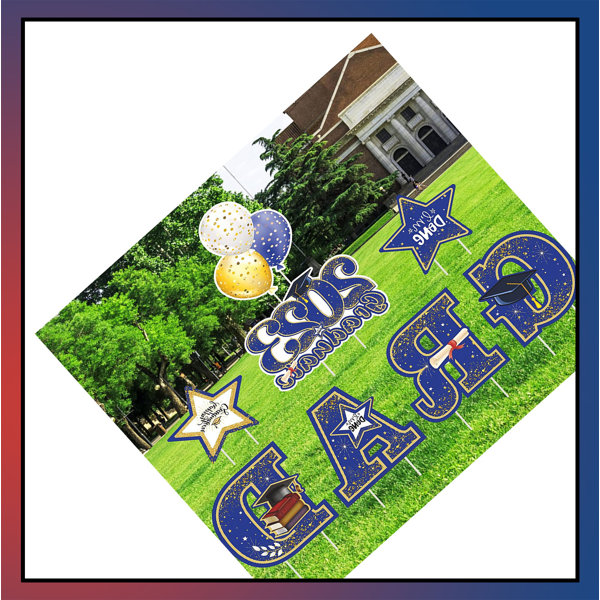 Extra Large Blue Graduation Caps, Diplomas and Signs Yard Card Flair S