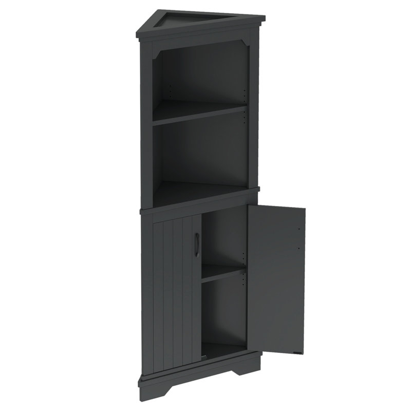 Tall Corner Cabinet With Doors For Living Room, Bathroom,Dining Room Or Kitchen,Black, Black
