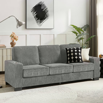 83.86"Corduroy Fabric Sofa,Modern Compressed Couch,3-Seater Sofa, Furniture For Living Room,Bedroom,Office