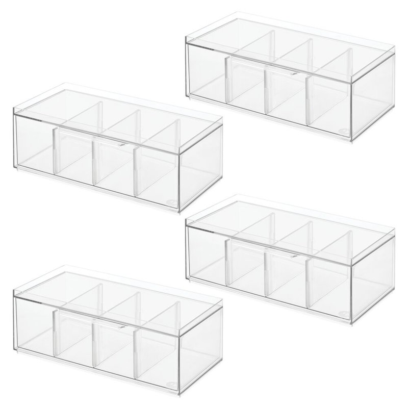 Ensemble de 4 tiroirs de rangement de thé empilables 4 sections iDesign - Transparent